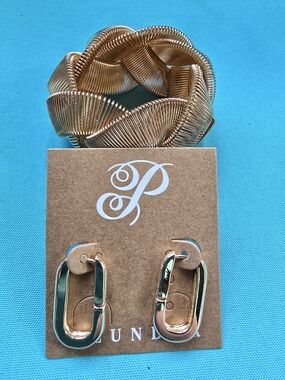 Plunder Braided Cuff Bracelet with Gold Link Earrings